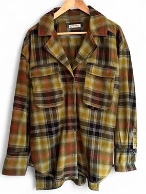 Free People We The Free Plaid Shacket Flannel Snap Button Oversized Small